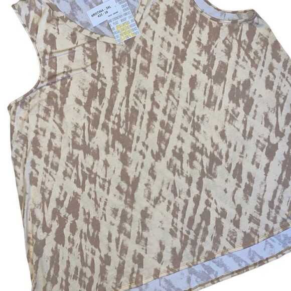 LuLaRoe 3XL Kristina V-Neck Tank Top • Cream & Tan •Cross-Hatched Tie-Dye Design - Picture 4 of 12